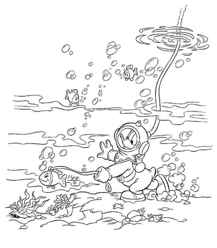 coloriage donald promene son poisson